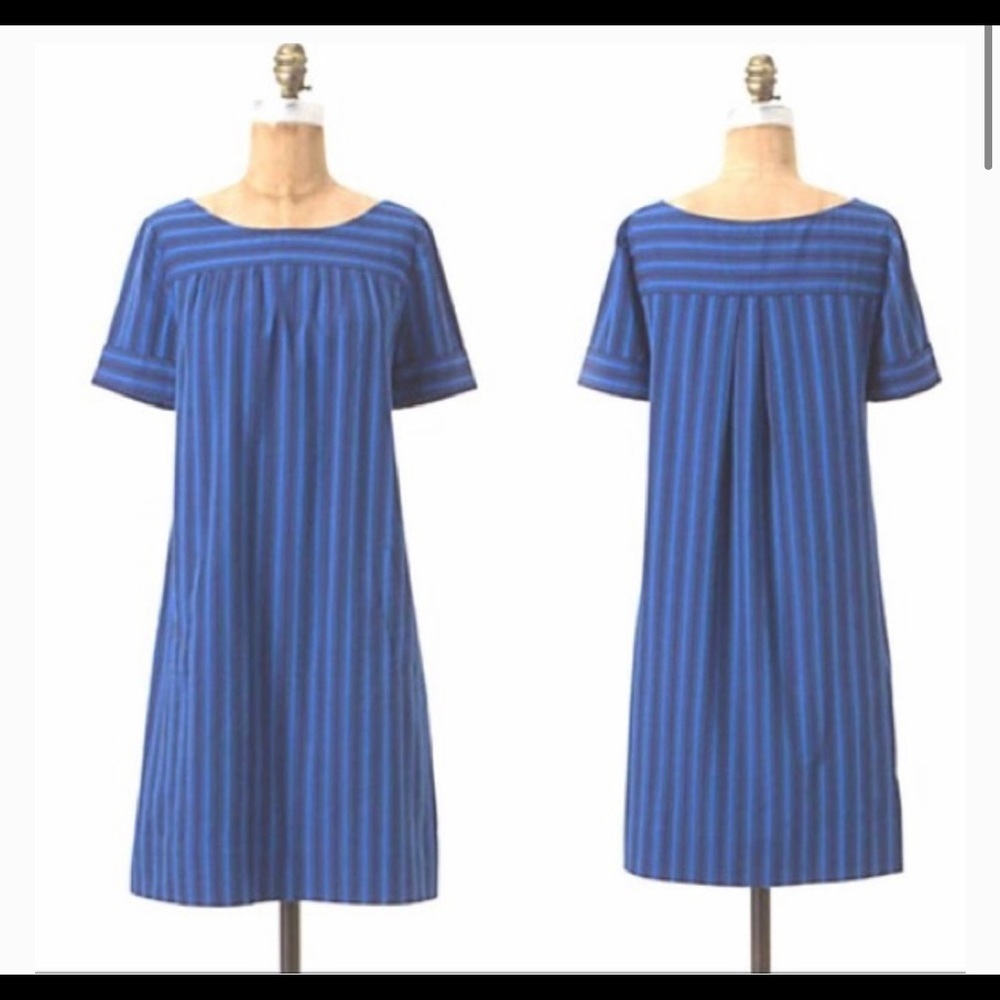 Anthropologie Blue Striped Short-Sleeve Shift Dress
